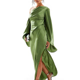 Asyntha™ | One-shoulder bell-sleeve maxi dress