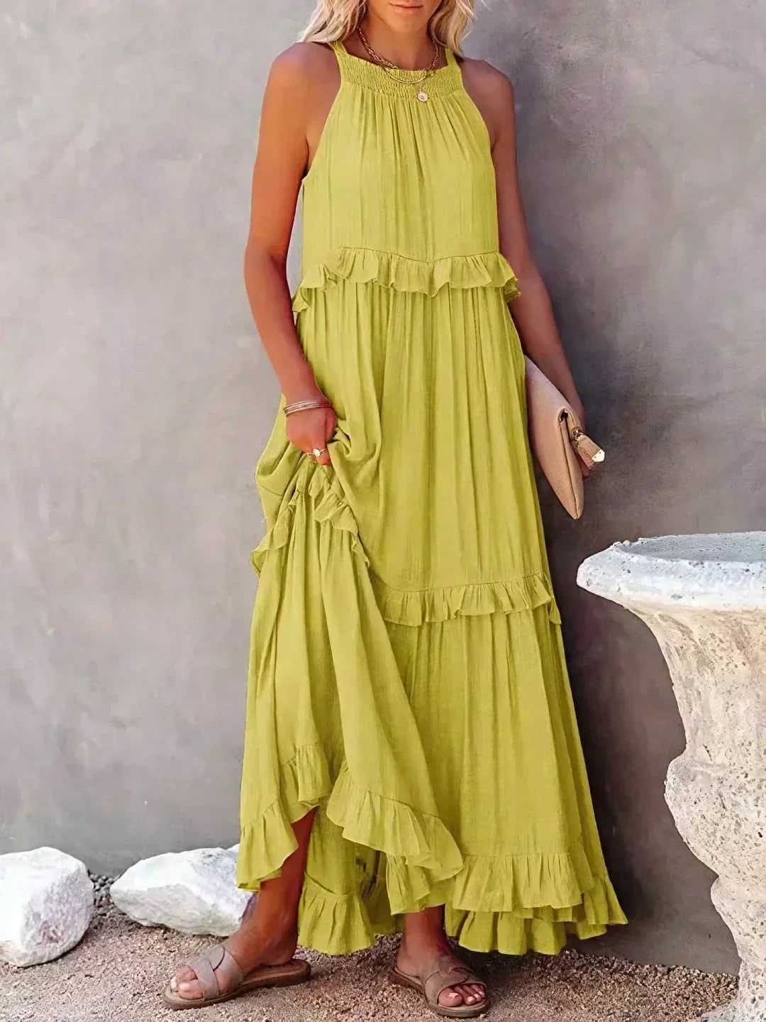 Ilona - Halterneck Dress With Ruffles and Maxi Pockets
