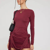 Ilyssia™ | Garnet red boat neck mini dress
