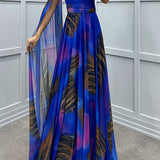 Lilliagirl- Chiffon Printed Off-Shoulder Dress