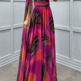 Lilliagirl- Chiffon Printed Off-Shoulder Dress