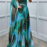 Lilliagirl- Chiffon Printed Off-Shoulder Dress
