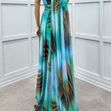 Lilliagirl- Chiffon Printed Off-Shoulder Dress