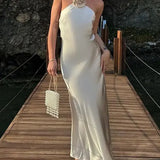 Faelith ™ | Backless satin halter neck maxi dress