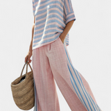 Virella | Elegant Pink-Blue Linen Blouse & Soft Pants