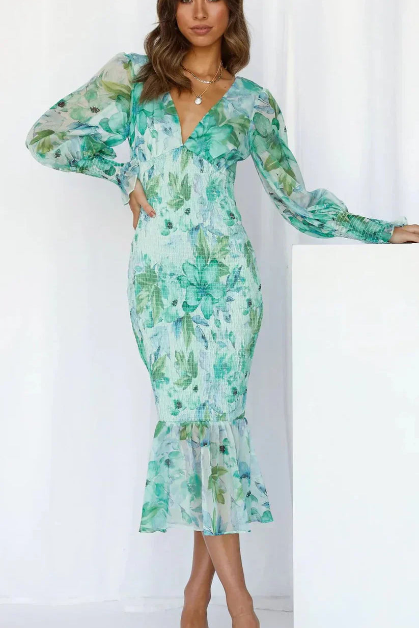 Miley - Flower Print Midi Dress