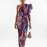 Yllana - Purple Puff One Shoulder Midi Dress