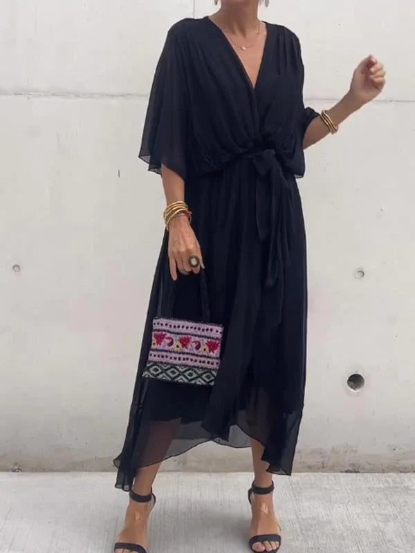 Thyra - V Neck Midi Dress