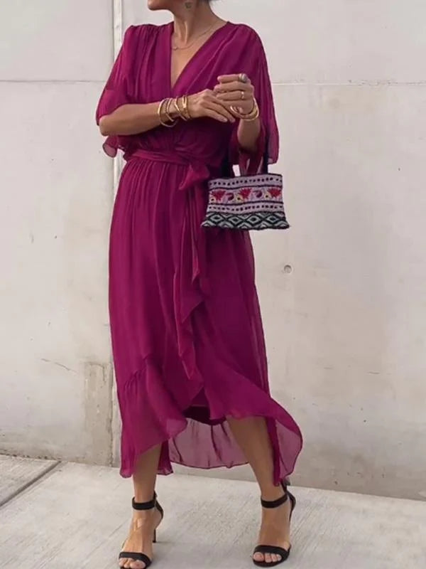 Thyra - V Neck Midi Dress
