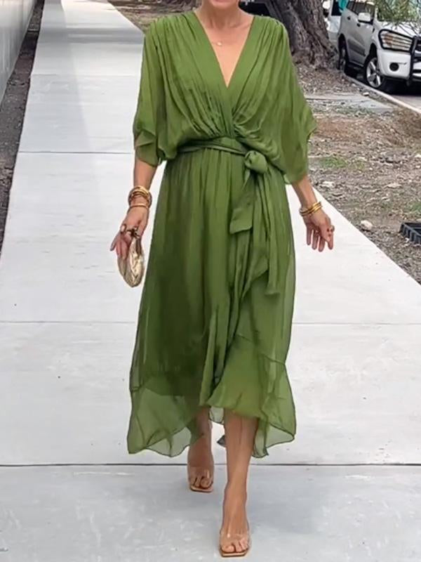 Thyra - V Neck Midi Dress