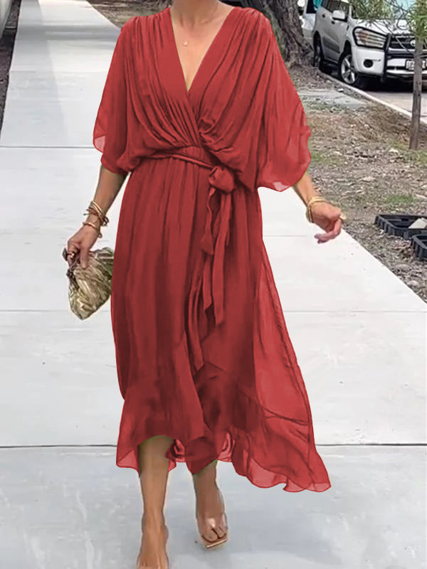 Thyra - V Neck Midi Dress