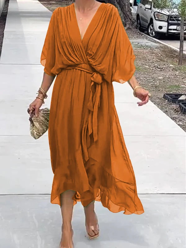 Thyra - V Neck Midi Dress