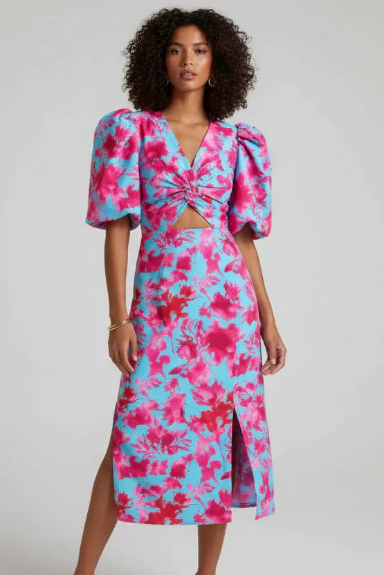 Arielle - Colourful Dress With Pleated Sleeves