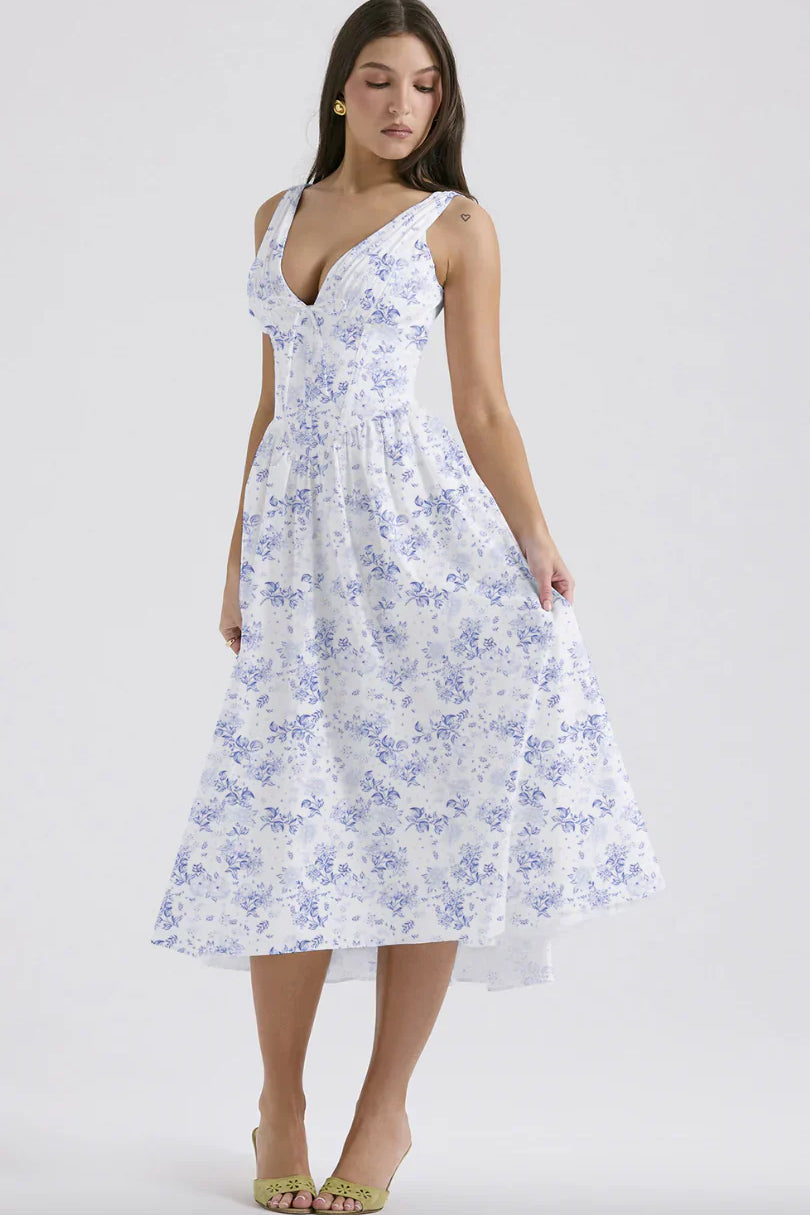 Ariana - V Neck Corset Flare Midi Dress